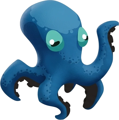 Jean, la pieuvre bleue mascotte de Reor
